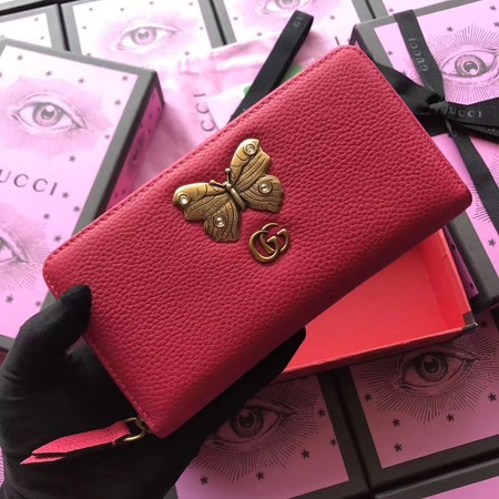 Gucci Leather Zip Around Wallet With Butterfly 499363