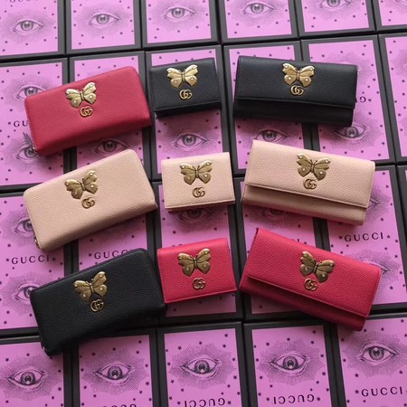 Gucci Leather Zip Around Wallet With Butterfly 499363