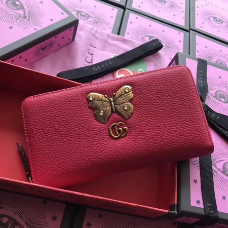 Gucci Leather Zip Around Wallet With Butterfly 499363