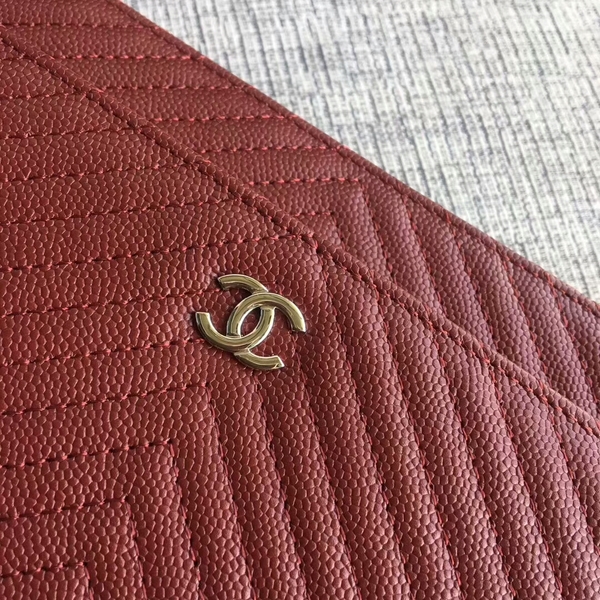 Chanel WOC Flap Shoulder Bag Dark Red Calfskin Leather A33814 Silver