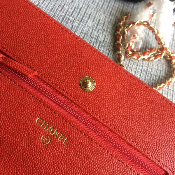 Chanel WOC Flap Shoulder Bag Red Calfskin Leather A33814 Gold