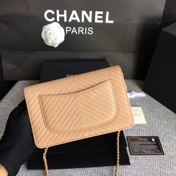 Chanel WOC Flap Shoulder Bag Camel Calfskin Leather A33814 Gold