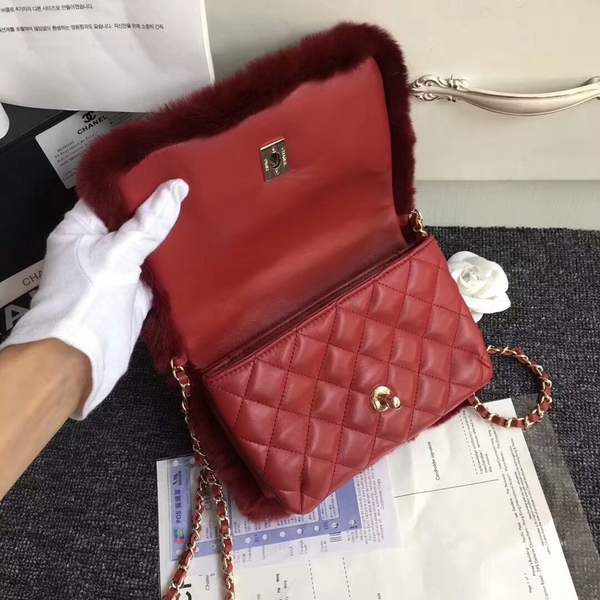 Chanel Original Leather Cony Hair Shoulder Bag CH5530 Red