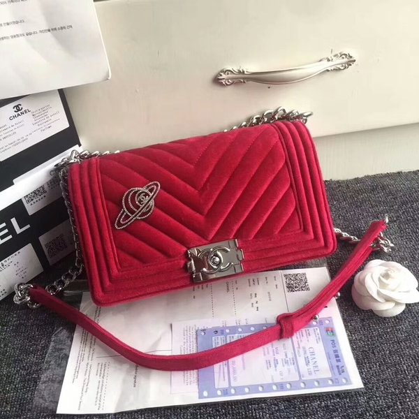 Chanel Le Boy Original Velvet Leather A67086 Red