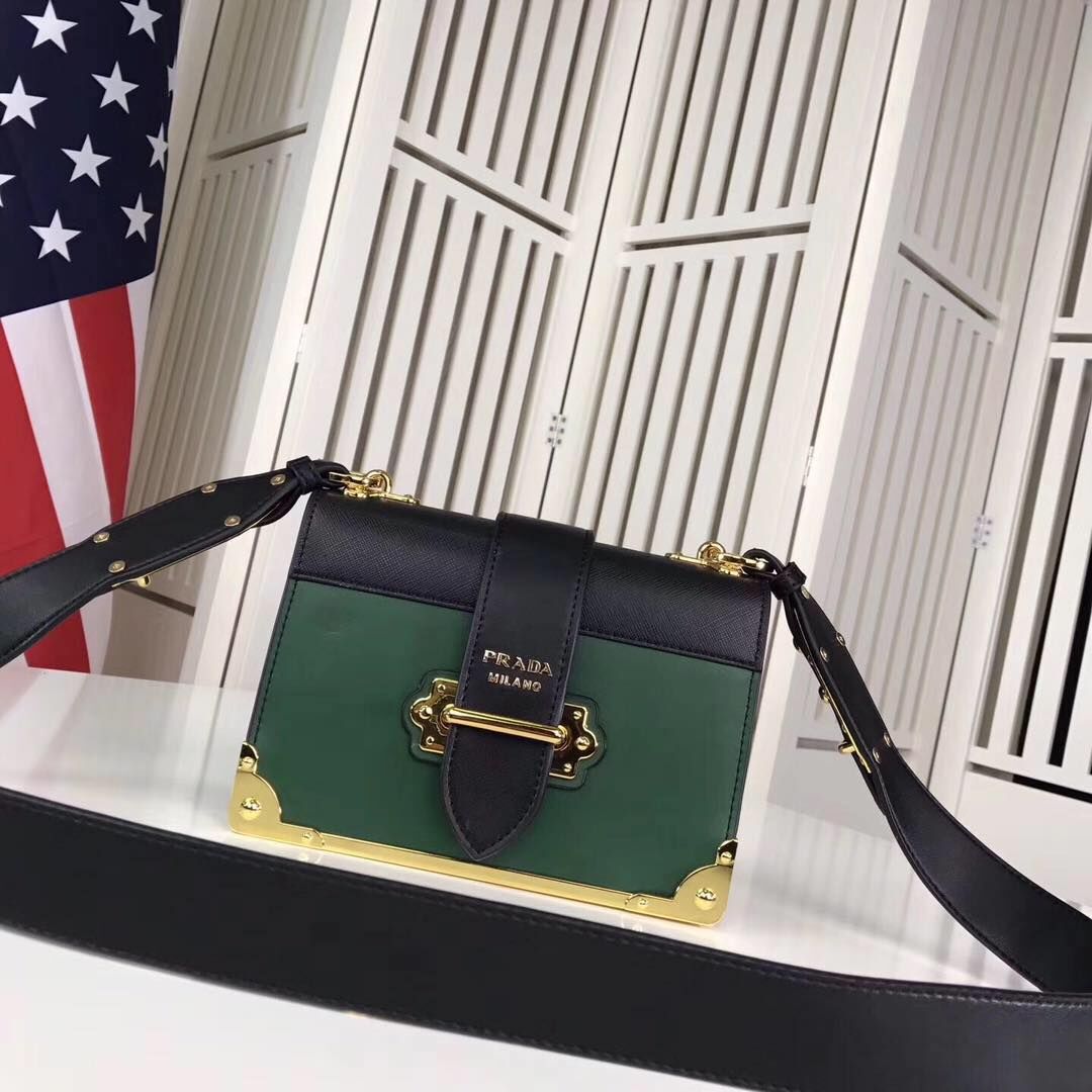 PRADA Shoulder Flap Bag Original Leather P2312 Green