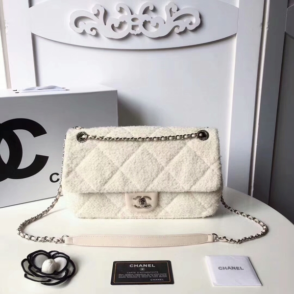 Chanel Original Suede Leather Flap Shoulder Bag A8128 White