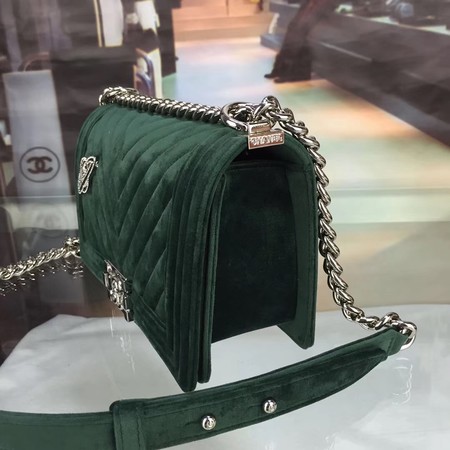 Boy Chanel Flap Shoulder Bag Chevron Velvet Leather A67068A Green