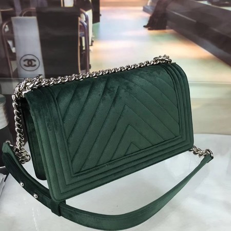 Boy Chanel Flap Shoulder Bag Chevron Velvet Leather A67068A Green