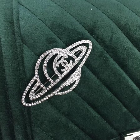 Boy Chanel Flap Shoulder Bag Chevron Velvet Leather A67068A Green