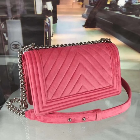 Boy Chanel Flap Shoulder Bag Chevron Velvet Leather A67068A Rose