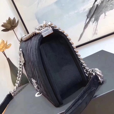 Boy Chanel Flap Shoulder Bag Chevron Velvet Leather A67068B Black