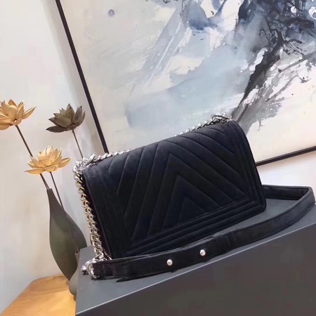 Boy Chanel Flap Shoulder Bag Chevron Velvet Leather A67068B Black