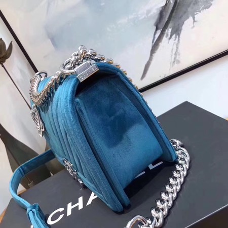 Boy Chanel Flap Shoulder Bag Chevron Velvet Leather A67068B Blue