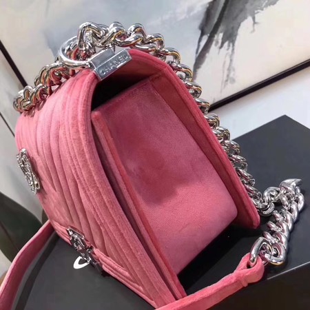 Boy Chanel Flap Shoulder Bag Chevron Velvet Leather A67068B Pink