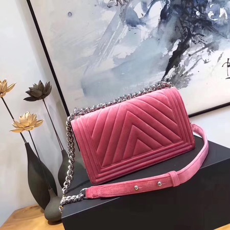 Boy Chanel Flap Shoulder Bag Chevron Velvet Leather A67068B Pink