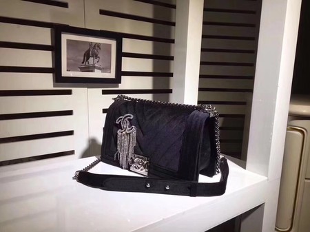 Boy Chanel Flap Shoulder Bag Chevron Velvet Leather A67068C Black