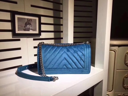 Boy Chanel Flap Shoulder Bag Chevron Velvet Leather A67068C Blue