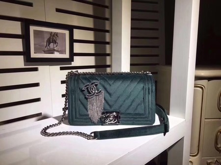 Boy Chanel Flap Shoulder Bag Chevron Velvet Leather A67068C Green