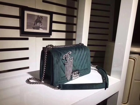 Boy Chanel Flap Shoulder Bag Chevron Velvet Leather A67068C Green