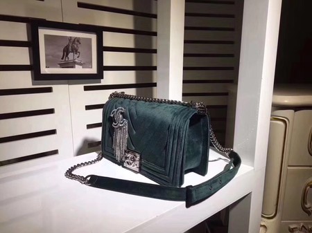 Boy Chanel Flap Shoulder Bag Chevron Velvet Leather A67068C Green