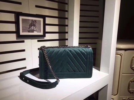 Boy Chanel Flap Shoulder Bag Chevron Velvet Leather A67068C Green