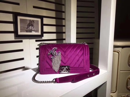 Boy Chanel Flap Shoulder Bag Chevron Velvet Leather A67068C Purple