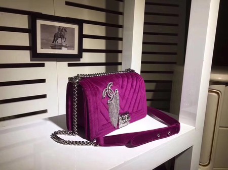 Boy Chanel Flap Shoulder Bag Chevron Velvet Leather A67068C Purple