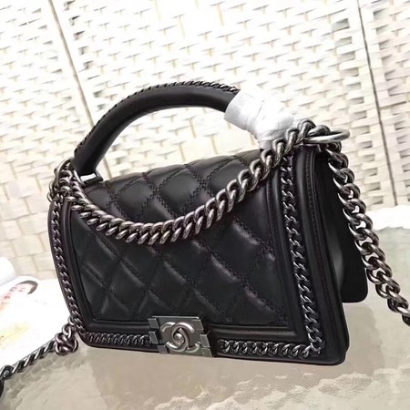 Boy Chanel Top Flap Bag Original Chevron Sheepskin A67085 Black