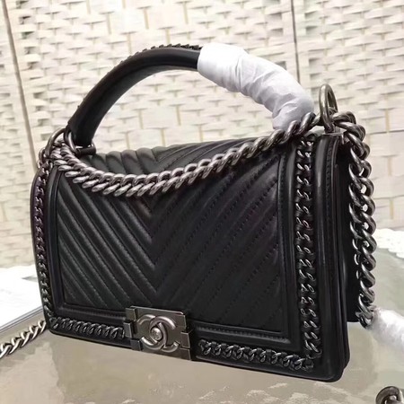 Boy Chanel Top Flap Bag Original Chevron Sheepskin A67088 Black