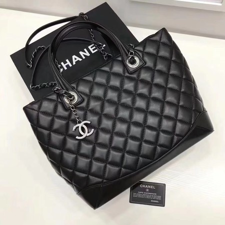 Chanel Tote Shopping Bag Sheepskin Leather A33654 Black