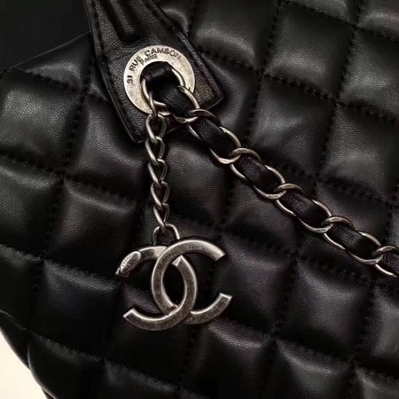 Chanel Tote Shopping Bag Sheepskin Leather A33654 Black