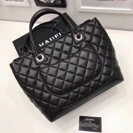 Chanel Tote Shopping Bag Sheepskin Leather A33654 Black