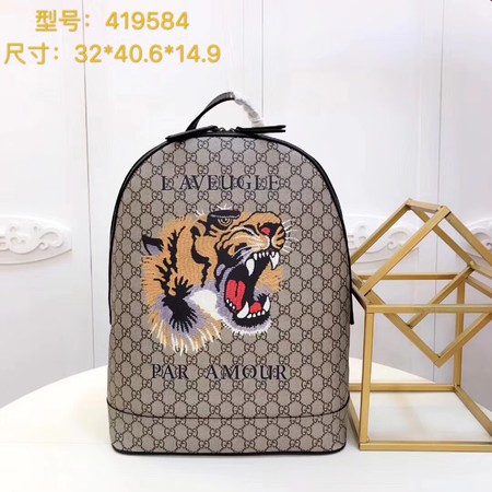 Gucci Angry Cat Print GG Supreme Backpack 419584 Brown