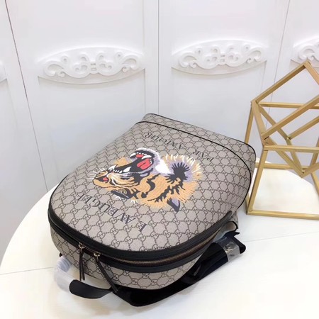 Gucci Angry Cat Print GG Supreme Backpack 419584 Brown