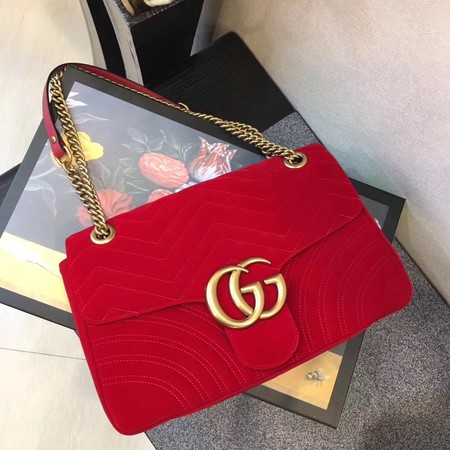 Gucci GG Marmont Medium Velvet Shoulder Bag 443496 Red