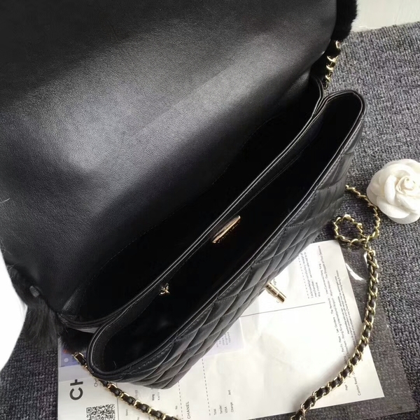 Chanel Original Leather Cony Hair Shoulder Bag CH5531 Black