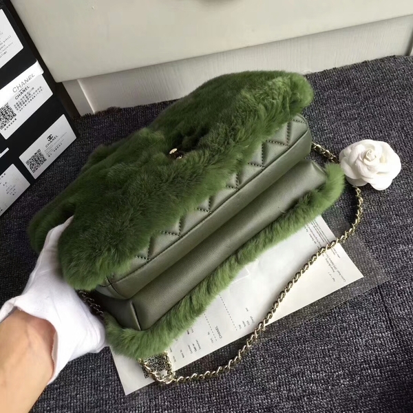 Chanel Original Leather Cony Hair Shoulder Bag CH5531 Green