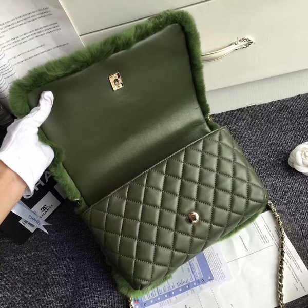 Chanel Original Leather Cony Hair Shoulder Bag CH5531 Green