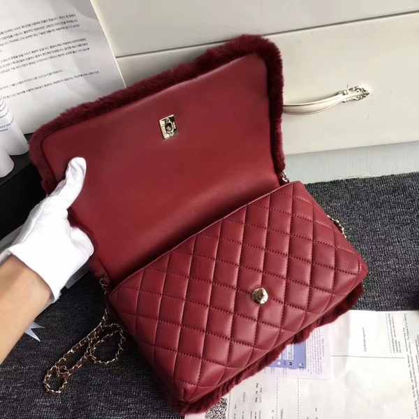 Chanel Original Leather Cony Hair Shoulder Bag CH5531 Red