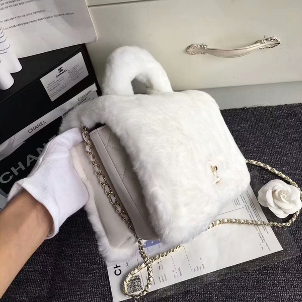 Chanel Original Leather Cony Hair Shoulder Bag CH5531 White