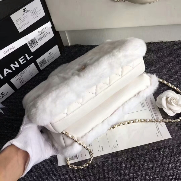 Chanel Original Leather Cony Hair Shoulder Bag CH5531 White