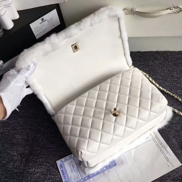 Chanel Original Leather Cony Hair Shoulder Bag CH5531 White