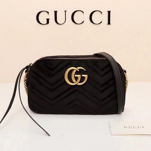 Gucci GG Marmont Matelasse Velvet Shoulder Bag 447632 Black