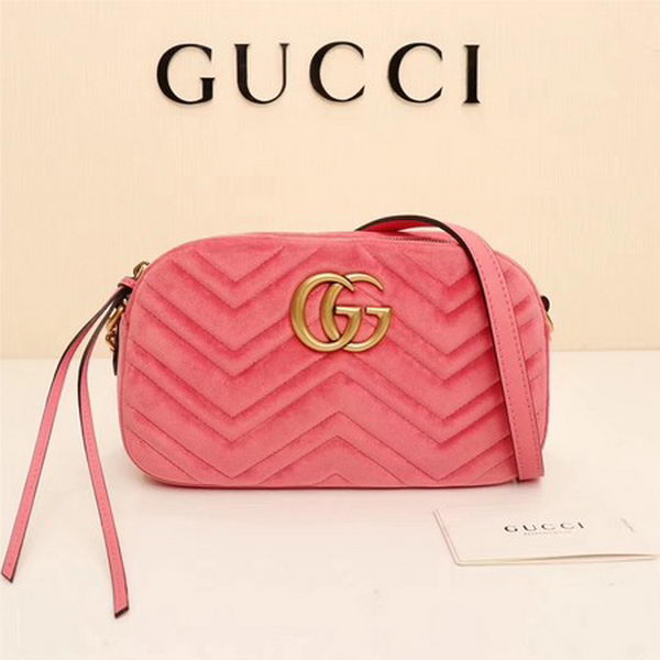 Gucci GG Marmont Matelasse Velvet Shoulder Bag 447632 Pink