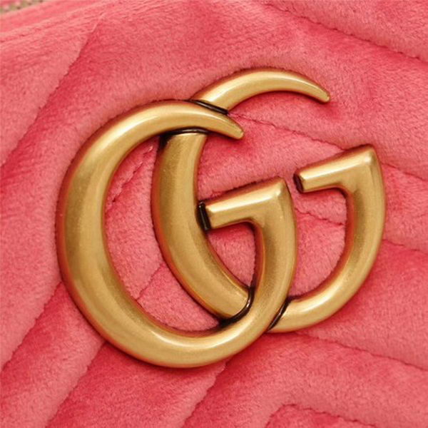 Gucci GG Marmont Matelasse Velvet Shoulder Bag 447632 Pink