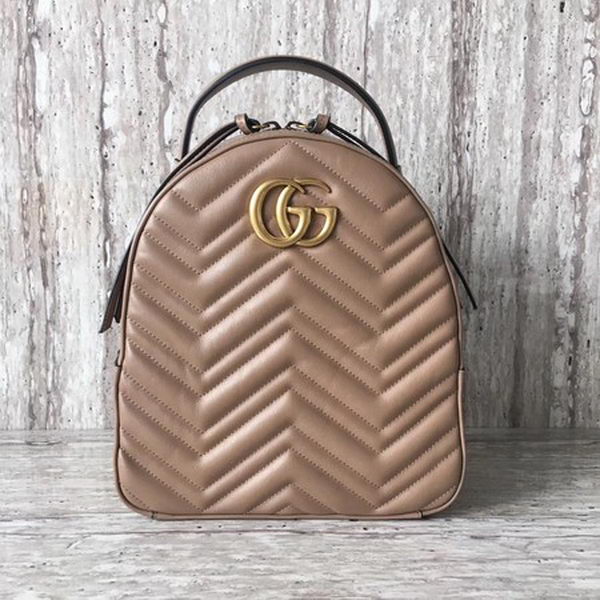 Gucci GG Marmont Quilted Leather Backpack 476671 Apricot