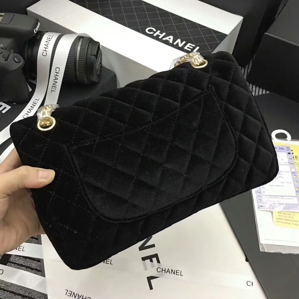 Chanel Suede Leather Flap Shoulder Bag CF8130 Black
