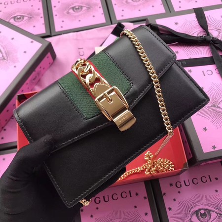 Gucci Sylvie Leather Shoulder Bag 494642 Black