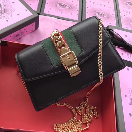 Gucci Sylvie Leather Shoulder Bag 494642 Black