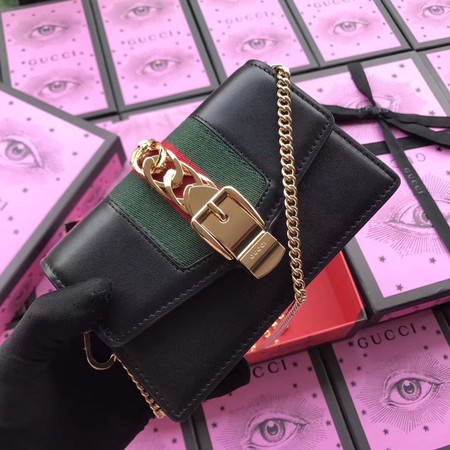 Gucci Sylvie Leather Mini Chain Bag 494646 Black